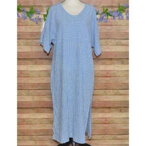Kate Landry Woven Short Sleeve Striped Dress Pockets Size S/M Caftan Lagenlook